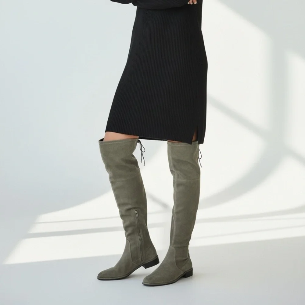 Jacobies over knee high taupe tan suede boots 8.5 inner zip synthetic lining - Picture 4 of 16